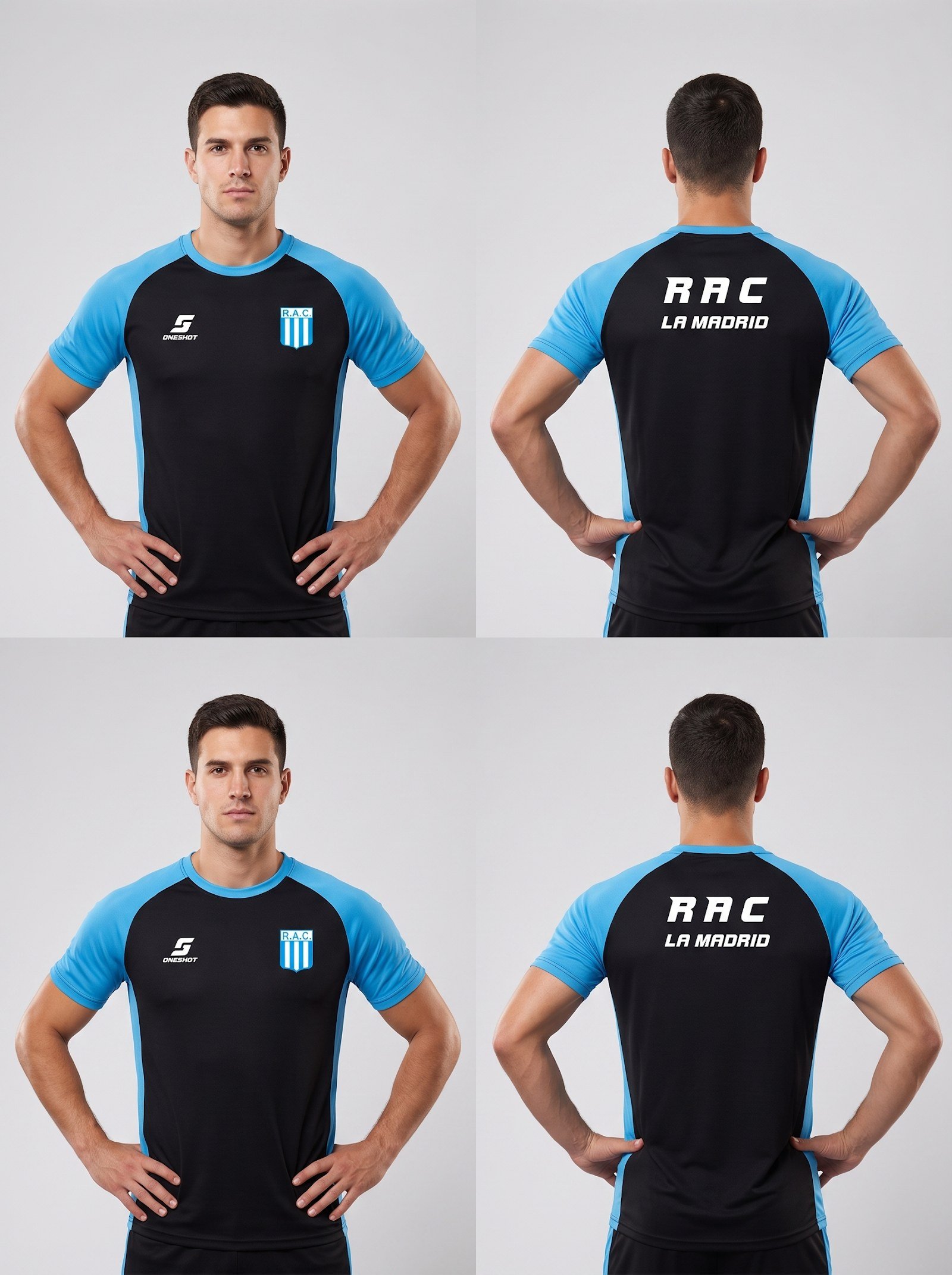 Remera de entrenamiento oficial de Racing La Madrid, frente y espalda